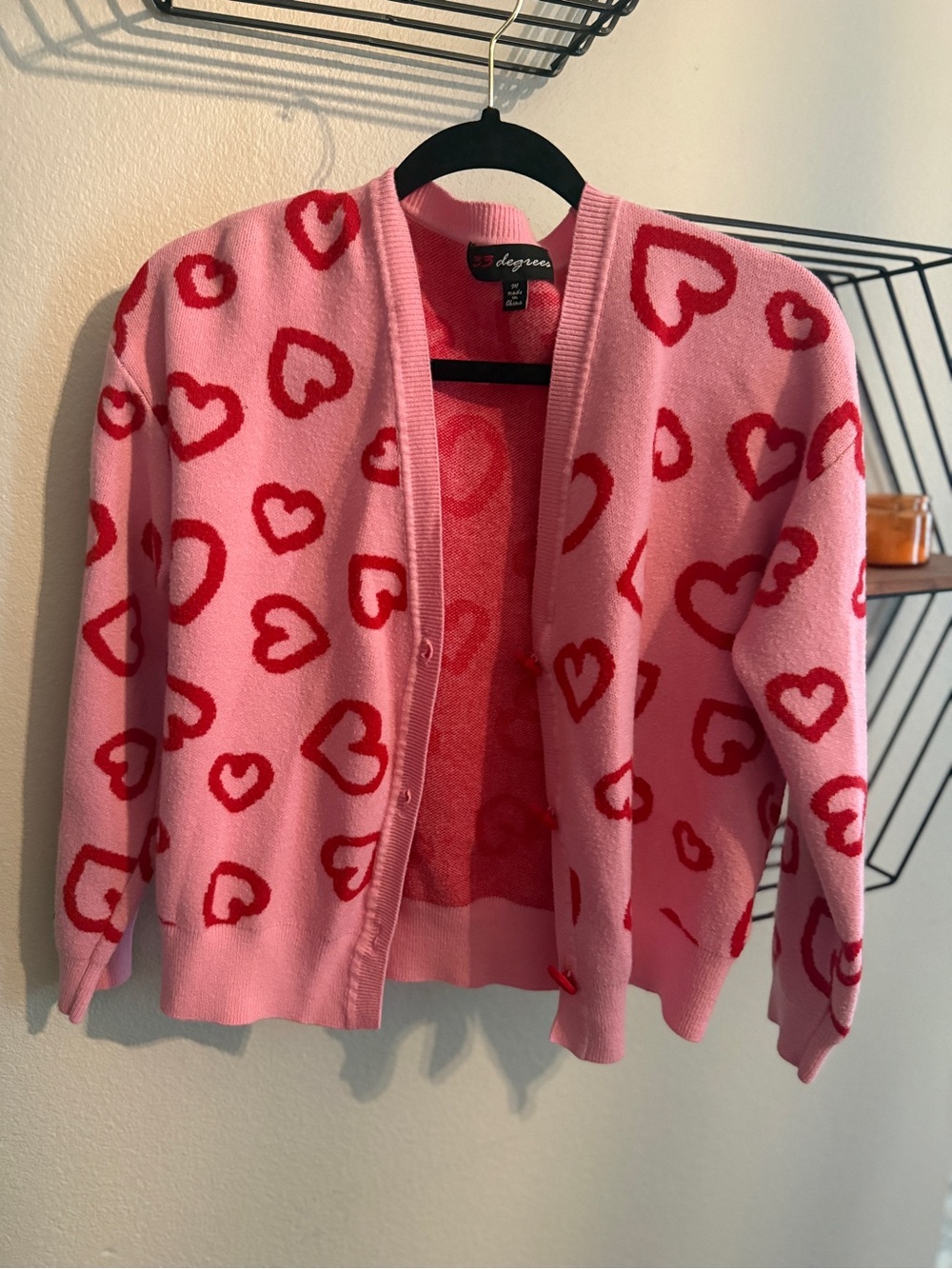 Forever 21 Pink Heart-Print Cardigan Sweater